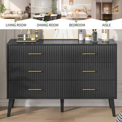 Fluted 6 Drawers Dresser, Wide Modern Chest of Drawers, 6 Drawer Double Dresser