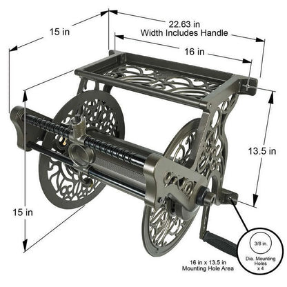 Liberty Garden Wall Mounted Heavy Gauge Aluminum Hanging Hose Reel with Guide