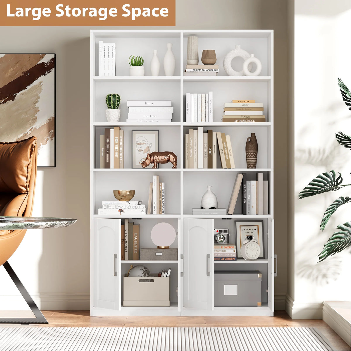Homfa 73�� Tall Bookcases with Doors, 8 Cubes 6-Tier Double Row Bookshelf, White Bookcase for Living Room Home Office