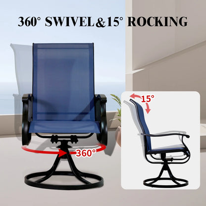 Patio Swivel Chairs Set of 2, Outdoor High Back Rocker Dining Chairs with All-Weather Textilene Mesh and Metal Frame, Comfortable Swivel Chairs for Patio, Garden, Deck, and Backyard (Beige)