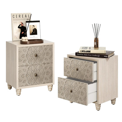 FOROUTIA Wooden Nightstand with 2 Drawers,Vintage MDF Bedside Tables with Storage