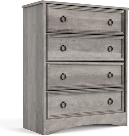 LGHM 4 Drawer Dresser, Modern Wood Chest Dresser for Bedroom Livingroom Gray