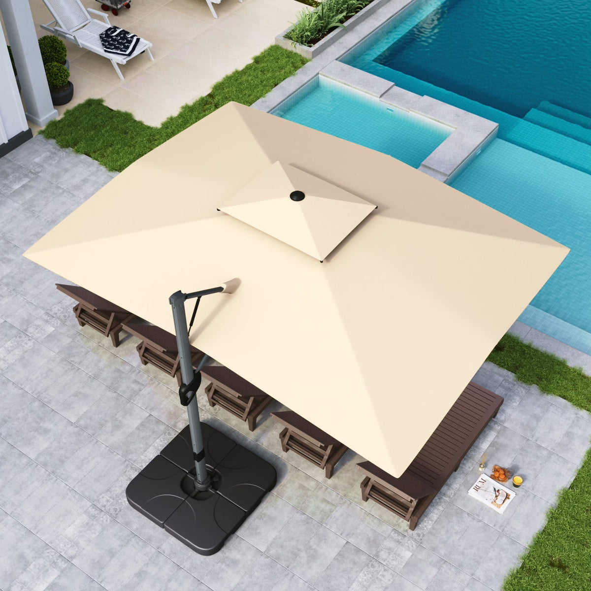 Alpha Joy 12x9ft Outdoor Patio Umbrella Large Rectangle Offset Cantilever Double Umbrella with 360°Rotation, Beige