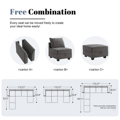 HONBAY Modular Sectional Sofa with Ottoman Oversized U Shaped Couch with Reversible Chaise Velvet Sleeper Modular Sofa Convertible Sectional Couch for Living Room, Grey