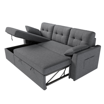 VANACC Sectional Sofa Bed with Storage and Soft Seat ,Reversible Pull Out Couch for Living Room,Beige