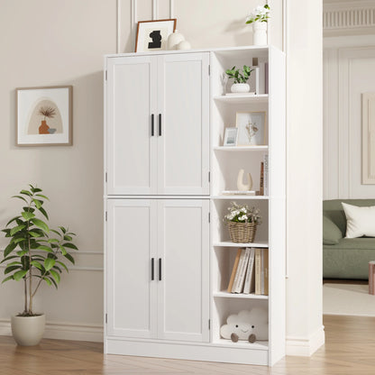 63" Tall Kitchen Pantry, Kitchen Pantry Cabinet with 4 Doors and Adjustable Shelves, Storage Cabinet for Dining Room, Laundry Room, Oak