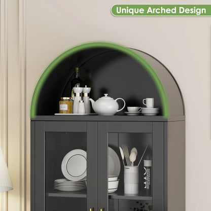 SUPEER Metal Arched Storage Display Cabinet with Glass Doors and Adjustable Shelves, Lockable Cabinet, Assembly Required, Black