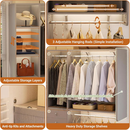 iSunirm 5FT Closet System with Drawers,5FT Closet System with Drawers, 60" Closet Organizer System with 2 Hanging Shelving Perfect Storage Solution for Organizing Your Closet