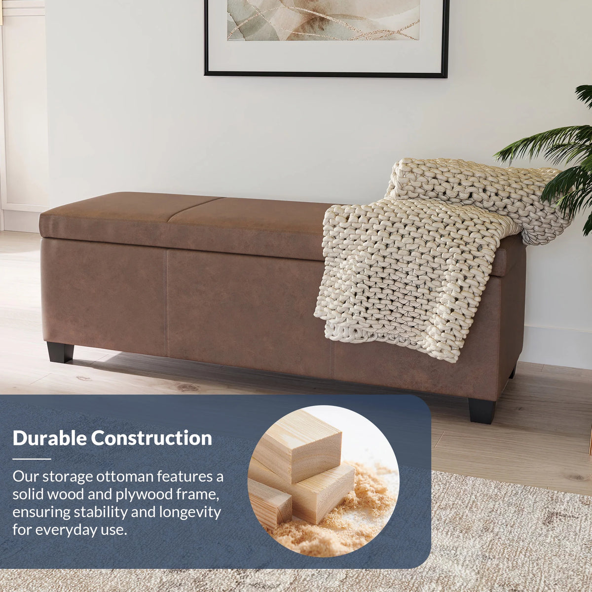 BELLEZE Storage Ottoman Bench Footstool - Amherst (Beige)