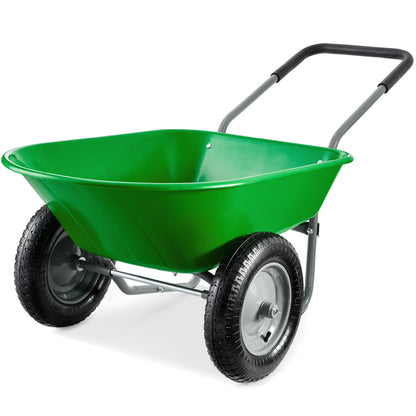 Best Choice Products Dual-Wheel Home Wheelbarrow Yard Garden Cart for Lawn, Construction - Green
