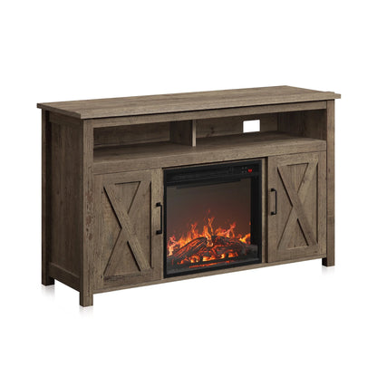 BELLEZE 58 Inch TV Stand, Contemporary Entertainment Center for TVs up to 65", Wood Media Console Table with Two Open Shelves and Barn Door Cabinets - Corin (White)