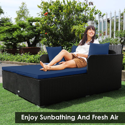 Costway Outdoor Patio Rattan Daybed Pillows Cushioned Sofa Furniture Beige