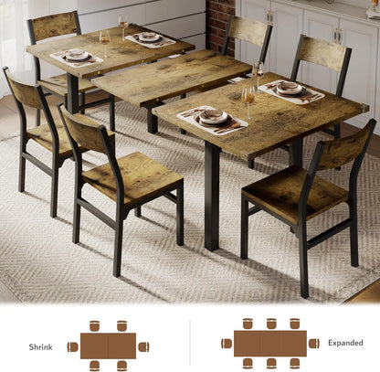 iPormis 63" Extendable Dining Table for 4-8, Square Wooden Dining Room Table with Metal Base, Modern Extendable Table for  Small Kitchens, Dining Office Areas, Black