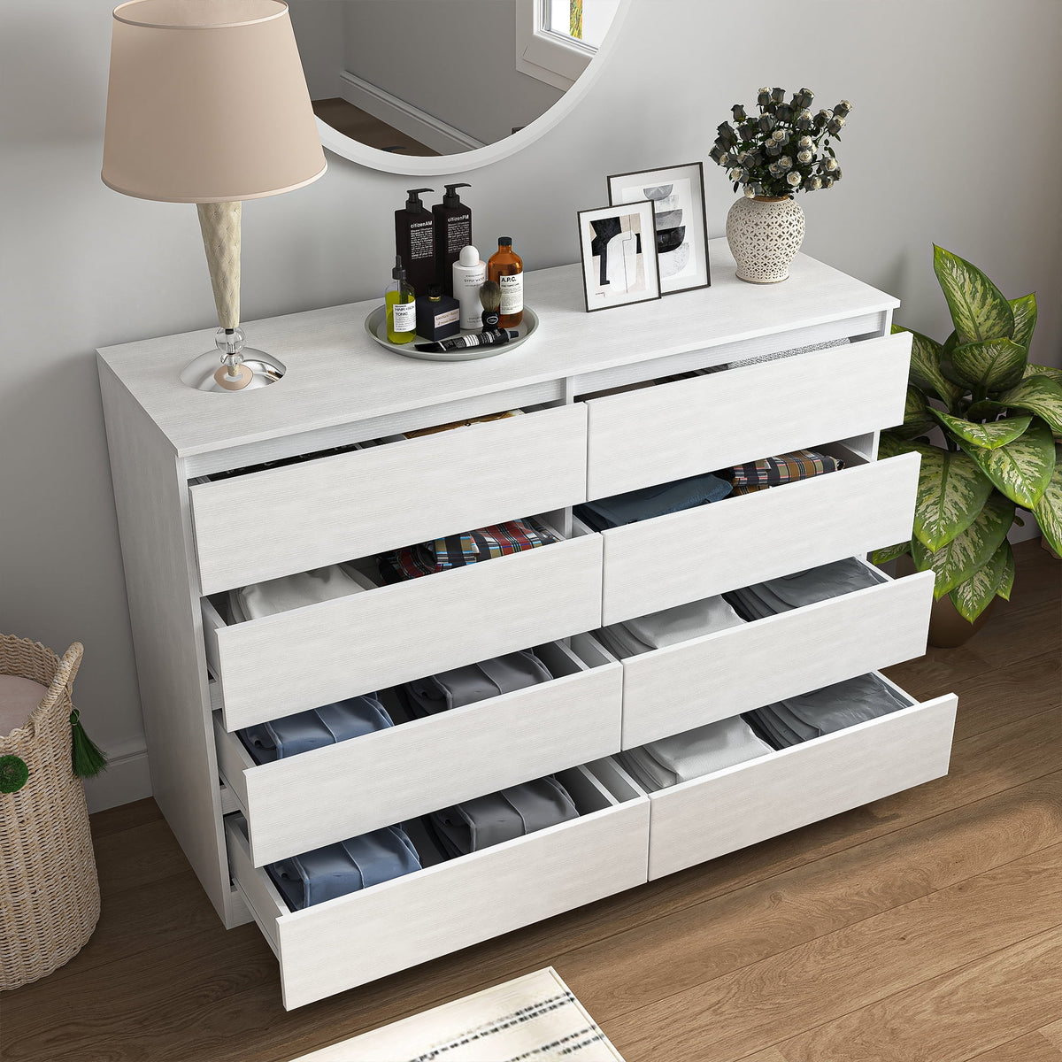 Kadyn White Chest of Drawer, 6 Double Drawer Dresser for Bedroom, Modern Storage Cabinet for Living Room, Dresser