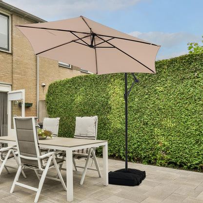 Ainfox 10ft Cantilever Patio Umbrella with Lights, Offset Market Umbrella with Sandbags Weighted Base and Cross Base,Khaki