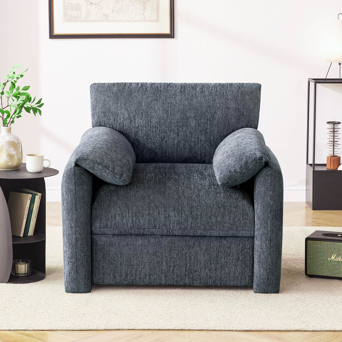 Chenille Oversized Armchair, 38.6" Wide Accent Chairs for Living Room & Bedroom Modern Lounge Chair, Upholstered Mid-Century Reading Chair, Comfy Living Room Chair, Single Sofa Chair, Beige