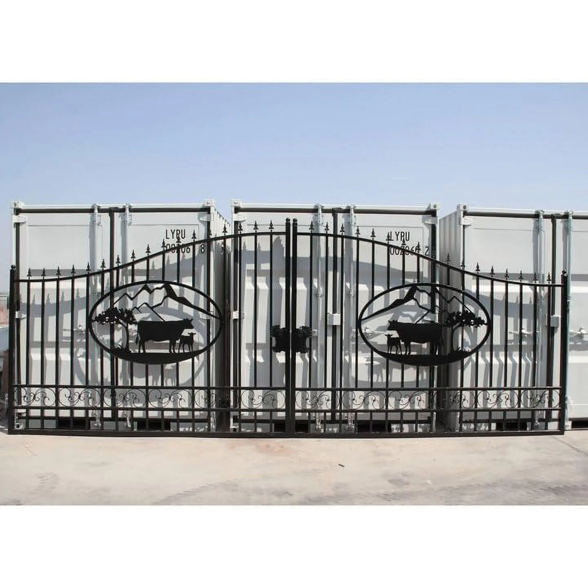 Outdoor Dual Swing Wrought Iron Gate for Driveway, Security Gate, Outdoor Fence Gate, Vienna Style for Yard, Backyard Patio�� 20'Star��