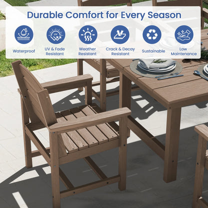 KINGYES 7-Piece Outdoor Dining Set, HDPE Patio Table and Chairs with Umbrella Hole, Gray