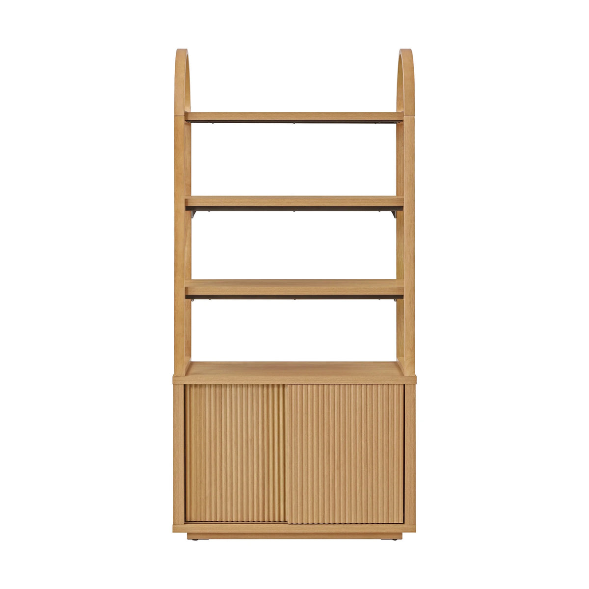 Beautiful Fluted 3-Shelf Bookcase with Storage Cabinet by Drew Barrymore, Light Honey Wood Finish