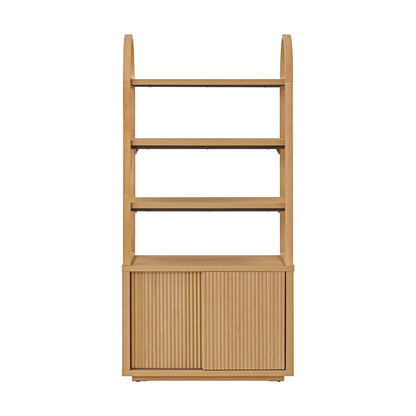 Beautiful Fluted 3-Shelf Bookcase with Storage Cabinet by Drew Barrymore, Light Honey Wood Finish
