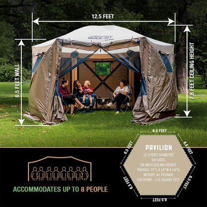 CLAM Quick-Set Pavilion 12.5 x 12.5' Portable Outdoor Canopy Shelter, Green