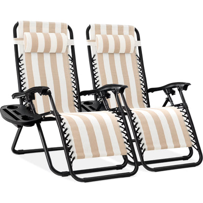 Best Choice Products Set of 2 Zero Gravity Lounge Chair Recliners for Patio, Pool w/ Cup Holder Tray - Gray