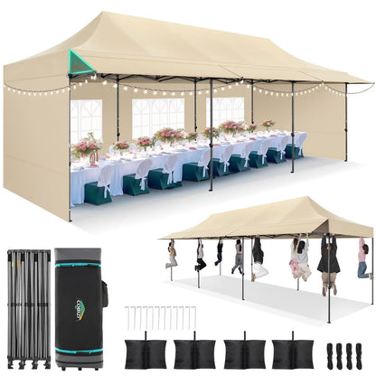 COBIZI 10x20 Pop Up Canopy Heavy Duty Party Tent with Removable Awning and Sidewalls,Easy Up Outdoor Wedding Canopy,Gazebo All Season Windproof&Waterproof with Roller Bag UPF 50+,Black