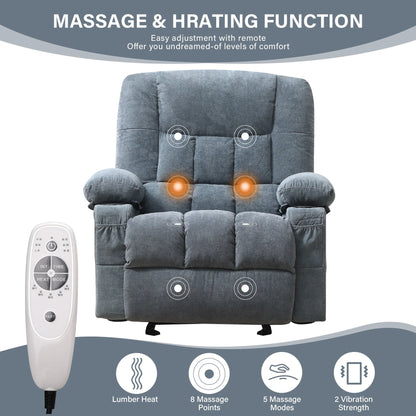 JONPONY Massage Swivel Rocker Recliner Chair with Vibration Massage and Heat Ergonomic Lounge Chair for Living Room with Rocking Function and Side Pocket, 2 Cup Holders, USB Charge Port,Grey