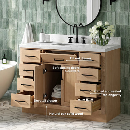ARIEL Hepburn 48 Inch Rectangle Sink Bathroom Vanity With Carrara White Quartz Countertop 1.5 Edge In Grey