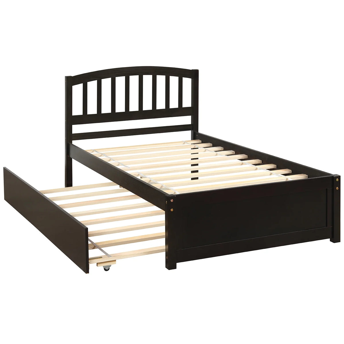 Aukfa Twin Platform Bed with Trundle - Trundle Bed with Headboard for Kids Teens - White