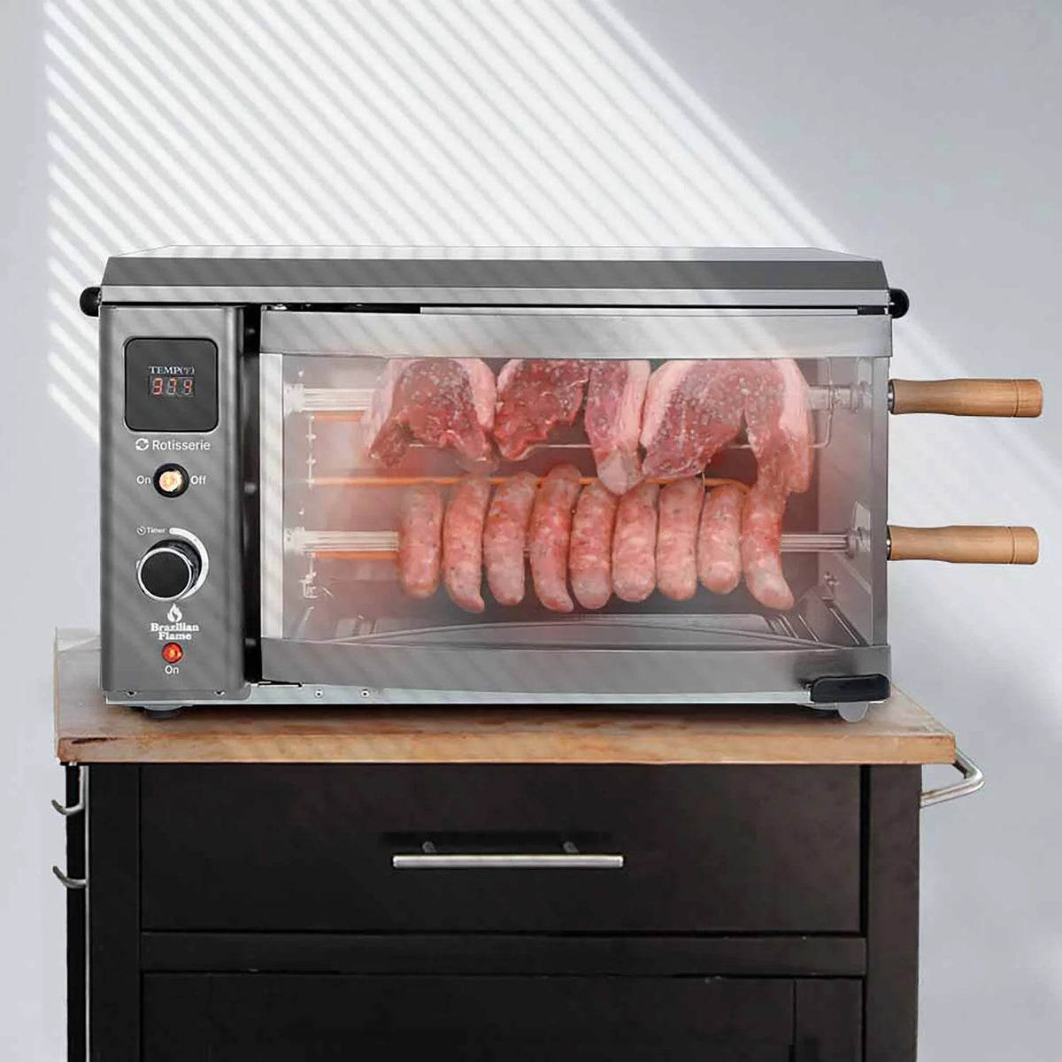 Brazilian Flame 2-Skewer Brazilian Rotisserie Electric Grill in Red