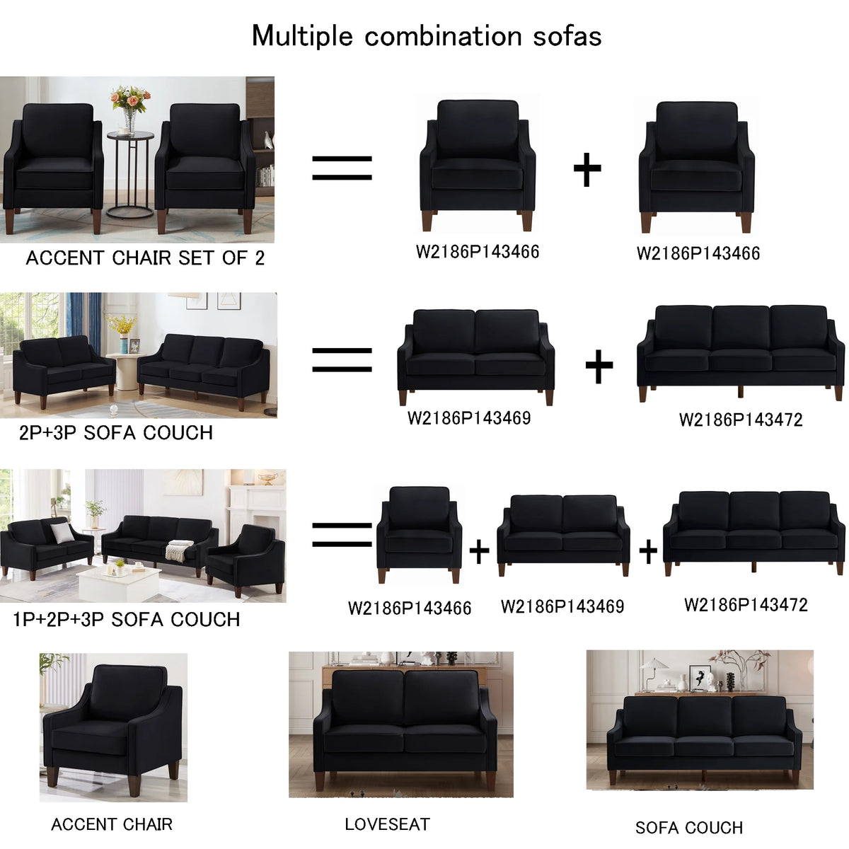 Living Room Sofas Modern 3 Person seat Sofa Couch with Scooped Armrest/Wood legs,Upholstered Velvet 3-seat Sofa with Removable Cushions for Livingroom Bedroom,Black,Comfortable Sofas