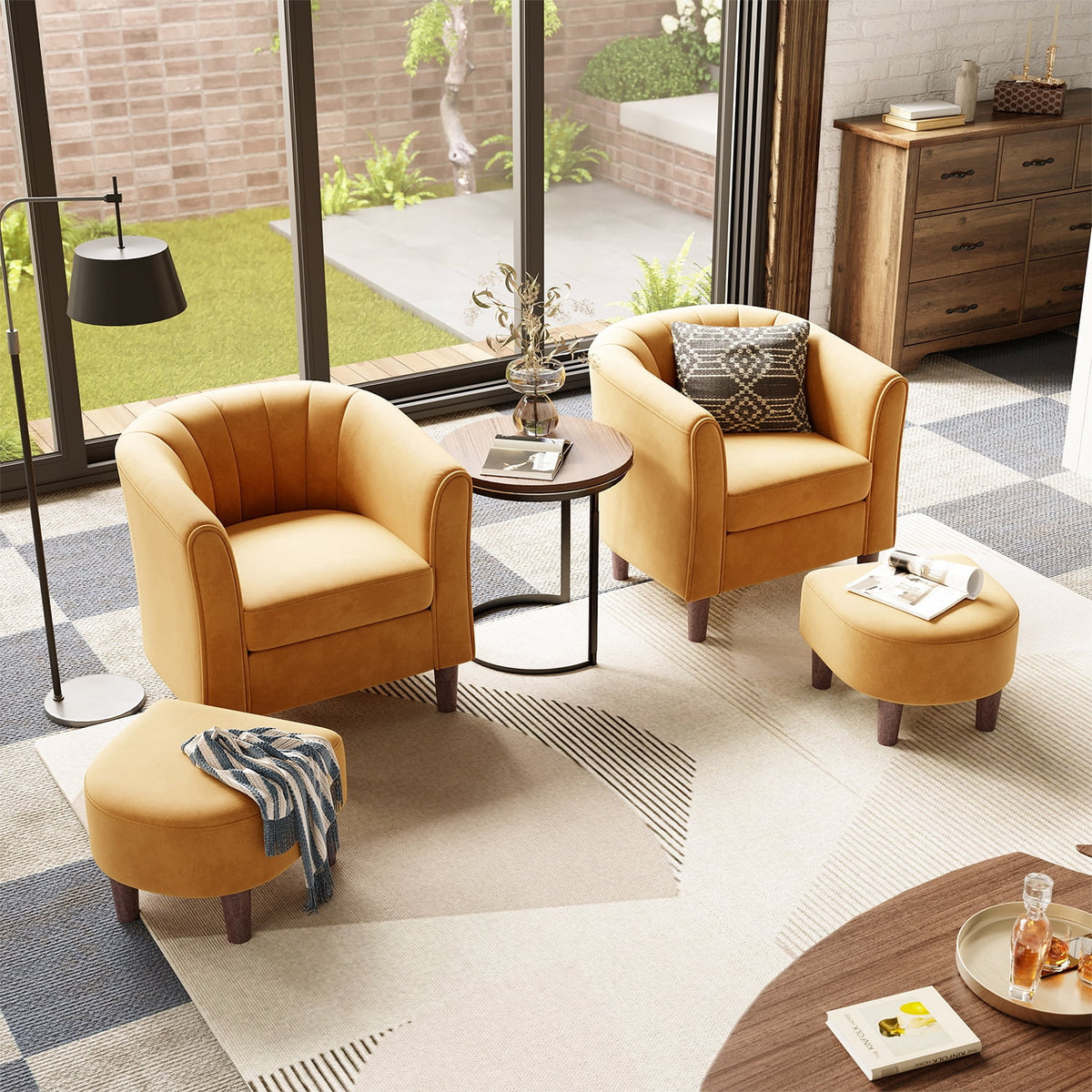 LINSY HOME Chenille Accent Chair with Ottoman for Living Room, Dark Gray