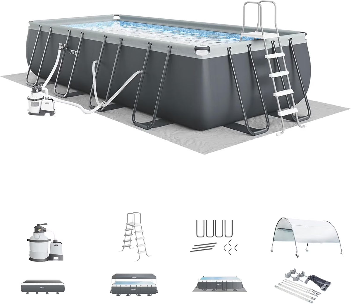 Intex 18Ft x 52In Ultra XTR Rectangular Frame Swimming Pool Kit with Canopy