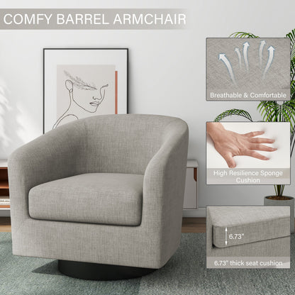 DREAMSIDEA Swivel Barrel Accent Chair for Living Room, Modern Upholstered Round Club Armchair-Cream