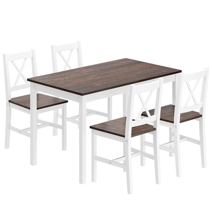 Soges 5 Pieces Dining Table Set, Pine Wood Kitchen Dining Table with 4 Chairs, Wood Rectangular kitchen table and chairs for 4, Small Dining Set for Bar Dining Room Breakfast Nook, White and Gray
