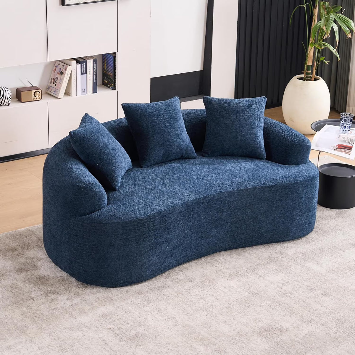 Loveseat Sectional Sofa for Living Room, 65’�?Modern Luxury Plush Chenille Extra Deep Seat Curved Cloud Floor Couch with 3 Throw Pillows for Small Spaces, No Assembly Needed, Sapphire Blue