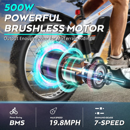Gocio 26" 4.0 Fat Tire Electric Bike for Adults, 500W Motor, 48V 13Ah Battery, Lightweight Aluminum Alloy Frame, Max 22Mph Electric Mountain Bike Beach Snow Ebike for Men, Professional 7-Speed UL2849