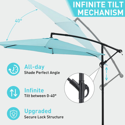 Ainfox 10ft Cantilever Patio Umbrella with Lights, Offset Market Umbrella with Sandbags Weighted Base and Cross Base,Khaki