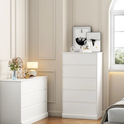 2 PCS  Dresser for Bedroom, 5 Drawer Dresser Black Chest of Drawers for Living Room Dressing Room Entryway -2PCS