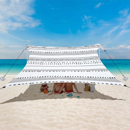Beach Tent, UPF 50+ Beach Canopy Sun Shade, Portable 10×10 FT Large Pop-Up Beach Tent Sun Shelter with Sand Anchors, Ground Pegs, Easy Setup for Beach, Camping, Park, and Backyard Fun