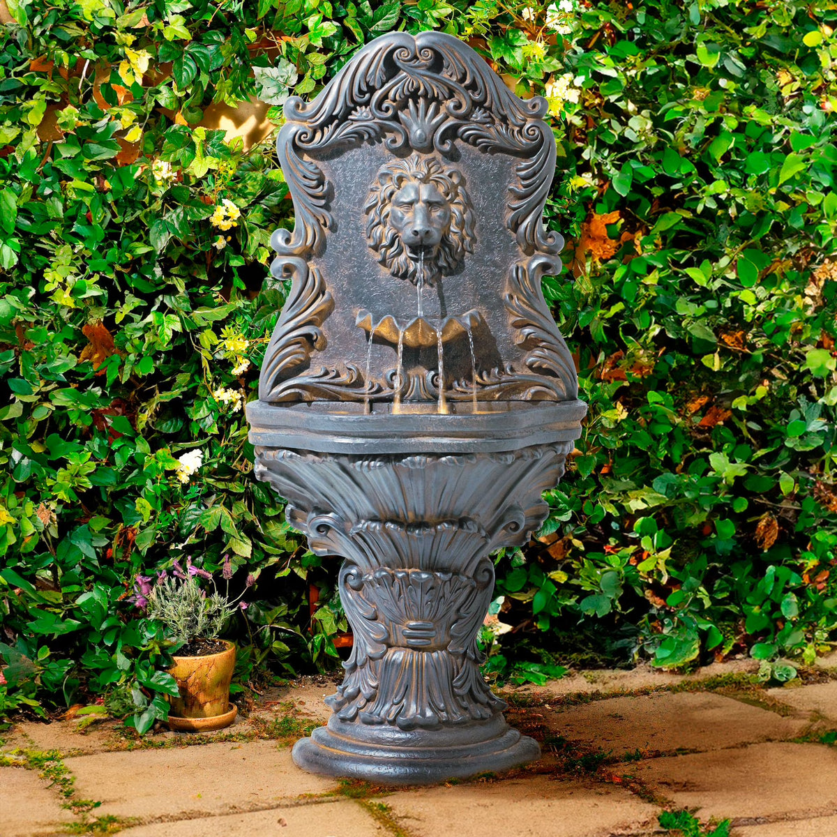 Royal Lion Acanthus 50" High Large Italian Indoor Outdoor Decor Faux Stone Floor Fountain with Light LED