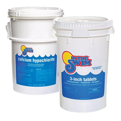 In The Swim Chlorine and Shock Bundle for Sanitizing Swimming Pools �C Includes 50 Pound Bucket of 3 Inch Stabilized Chlorine Tablets and 50 Pound Bucket of 68% Cal-Hypo Pool Shock