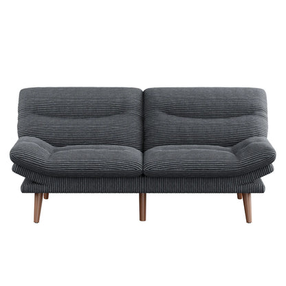 CHITOOMA 66" Futon Sofa Bed with Adjustable Backrest and 6-Level Armrests, Grey Corduroy Convertible Futon Couch, Comfy Loveseat for Small Spaces, Apartment or Office