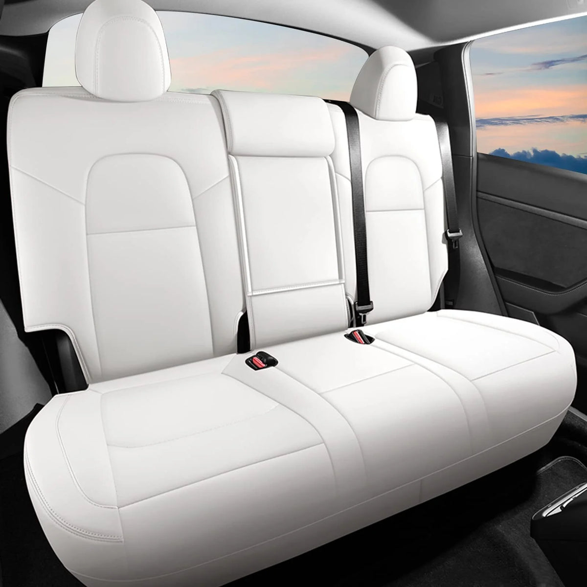 AOMSAZTO Car Seat Cover for Tesla Model Y 2023 2024 - Full Set Customized Faux Leather Seat Covers (Black,5 Seater)