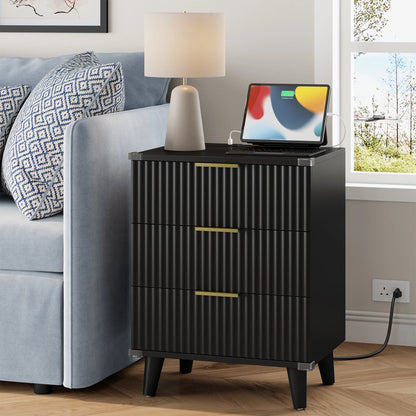 GIKPAL Bedroom Dresser and Nightstand 3 Piece Set - Includes Boho Double 6 Drawer Storage Dresser, Nightstand Set of 2 with Charging Station, Modern Bedroom Set, Natural