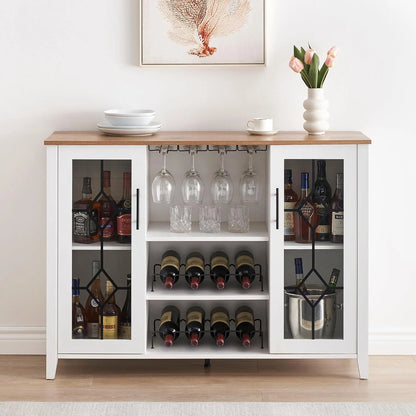 FOLDLIFE Wine Bar Cabinet with LED Lights, Liquor Cabinet Bar with Storage Cabinet, Coffee Cabinet with Bottles and Glass Rack, Buffet Sideboard with Storage Cabinet&Drawers,Dark Grey