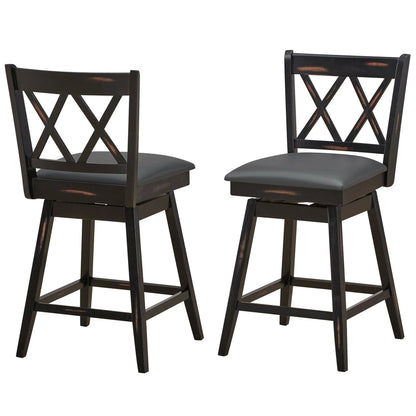 Gymax Set of 4 Barstools Swivel Counter Height Chairs w/Rubber Wood Legs Black