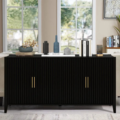 Black Accent Cabinet, Atumon Storage Cabinet Furniture, Modern Buffet Sideboard, Wooden Accent Cabinet with 3 Doors, Accent Storage Cabinet for Entryway Hallway Living Room, 48"L x 17.7"W x 31.9"H