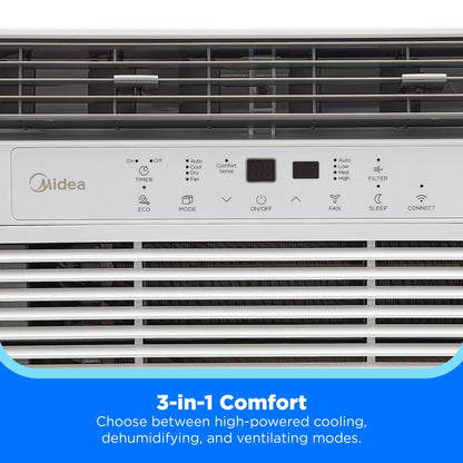 Midea 8,000 BTU 115V Smart Window Air Conditioner with Comfort Sense Remote, up to 350 Sq. ft., White, MAW08S1DWWT, New